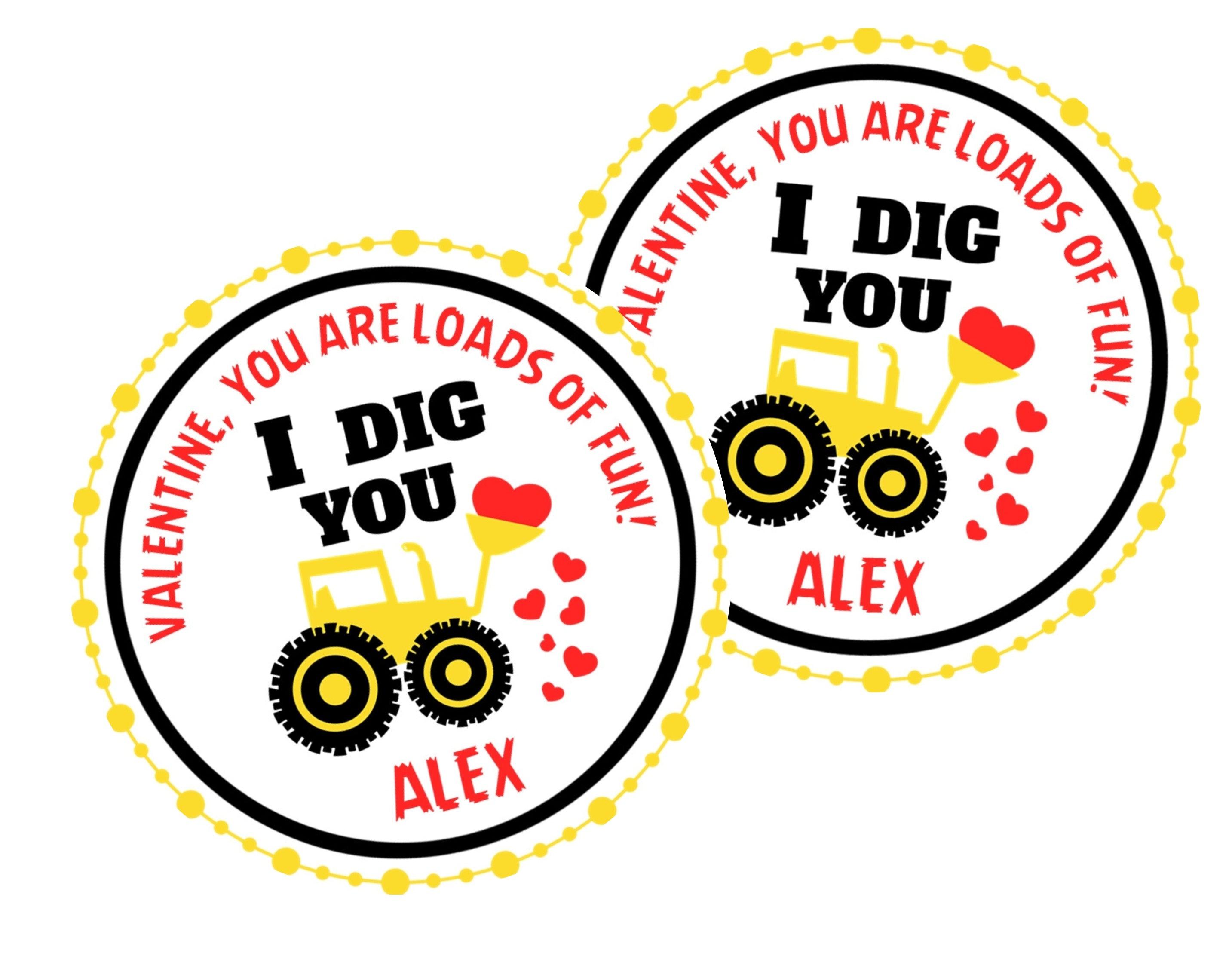 I Dig You Construction Valentine's Day Stickers