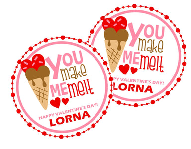 Ice Cream You Make Me Melt Valentine's Day Stickers