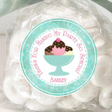 Ice cream sundae birthday sticker with mint glitter border