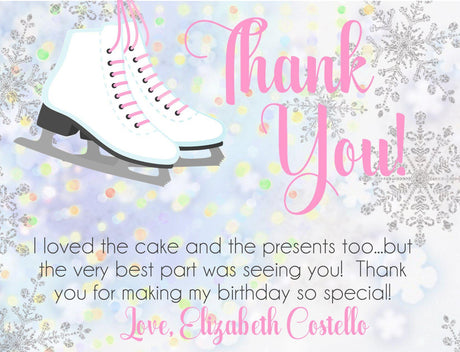 Ice skating birthday thank you cards
