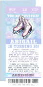 Ice skating ticket invitation featuring figure skates and snowflake artwork