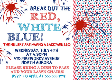 Independence Day BBQ invitation star pattern background