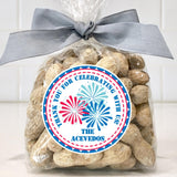 Independence Day celebration stickers with fireworks design