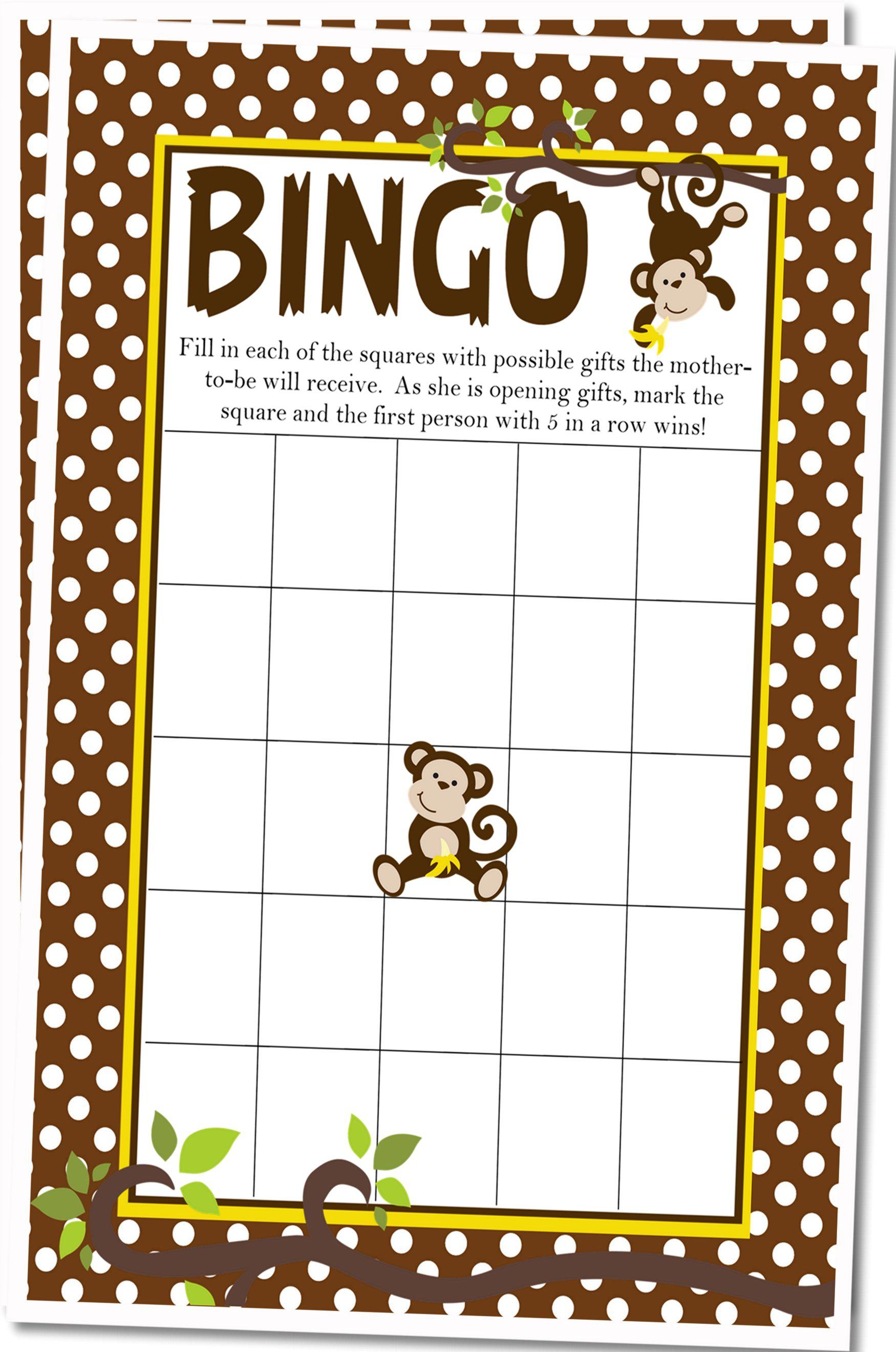Jungle Monkey Baby Shower Bingo Cards