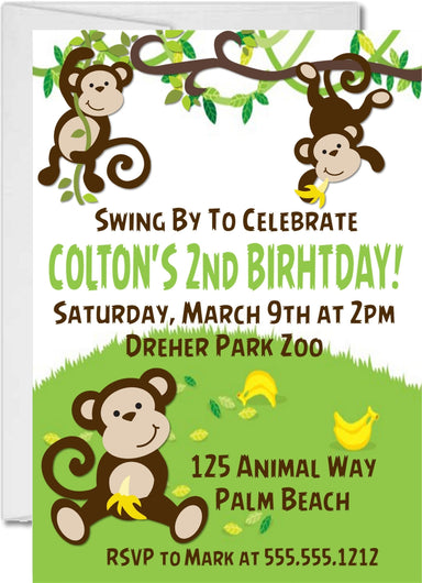 Jungle Monkey Birthday Party Invitations