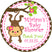 Jungle monkey baby shower sticker with pink flowers and girl theme