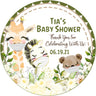 Jungle theme baby shower favor labels with giraffe zebra and bear designs