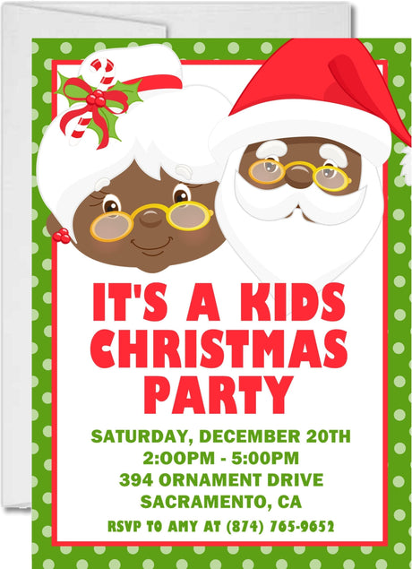 Kids Santa & Mrs. Claus Christmas Party Invitations