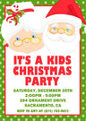 Kids Christmas party invitation featuring Santa Claus and festive holiday decorations