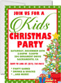 Kids Christmas party invitation featuring a decorated Christmas tree and colorful presents
