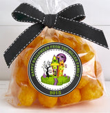 Kids Halloween haunted house sticker with classic spooky home design