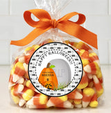 Kids Halloween tomb party sticker with classic graveyard theme