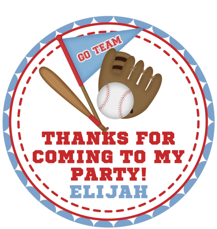 Kids baseball birthday sticker with fun wording and sports theme