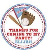 Kids baseball birthday sticker with fun wording and sports theme