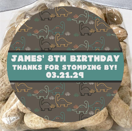 Kids dinosaur party favor label with line-art dinos