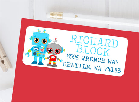Kids robot return address stickers