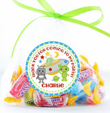 Kids space birthday thank-you sticker design