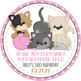 Kitten birthday party stickers