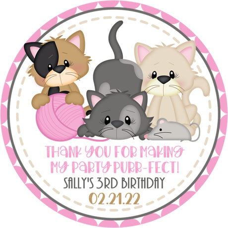 Kitten birthday party stickers
