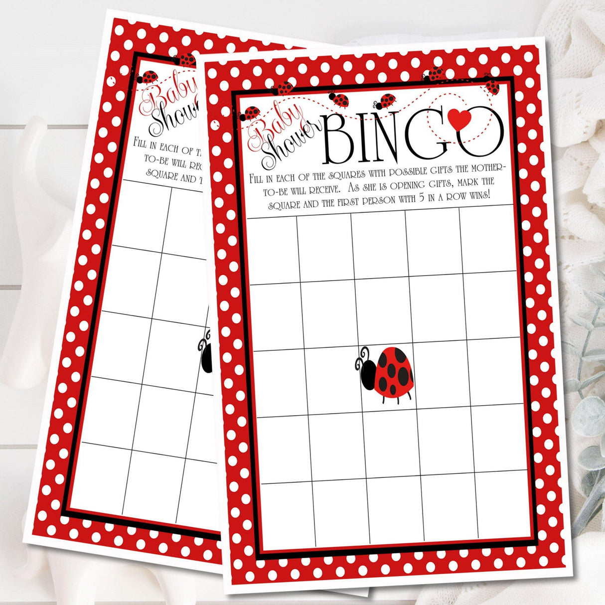 Ladybug Baby Shower Bingo Cards