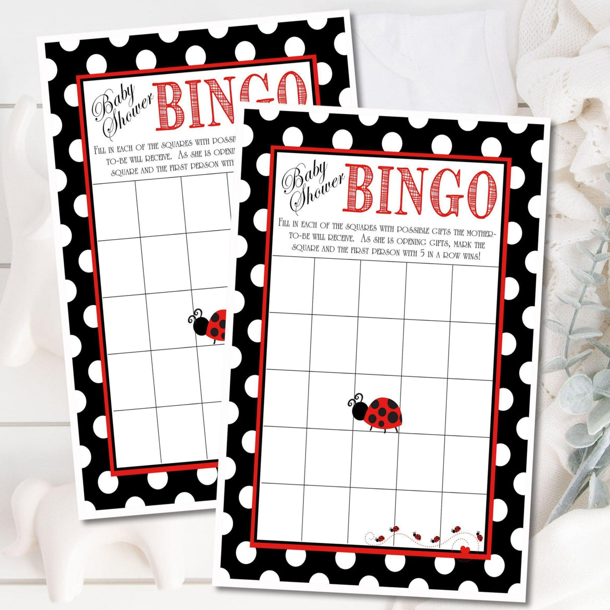 Ladybug baby shower bingo printable game