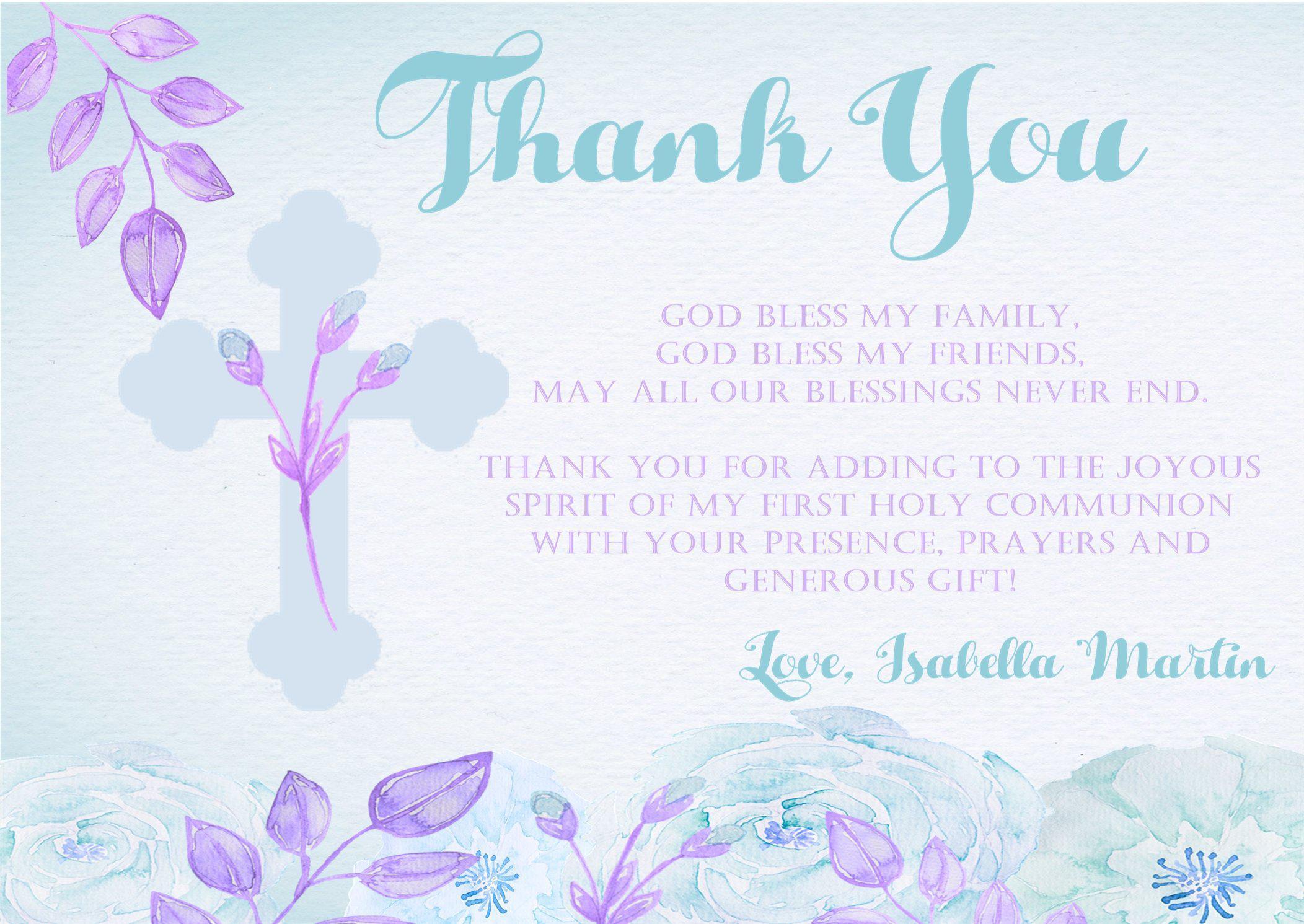 Lavender And Blue First Communion Thank You Cards