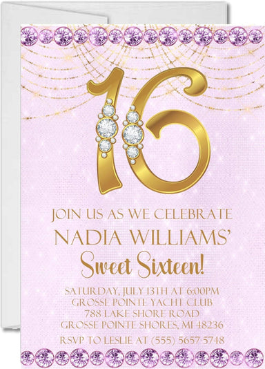 Lavender And Gold Sweet 16 Party Invitations