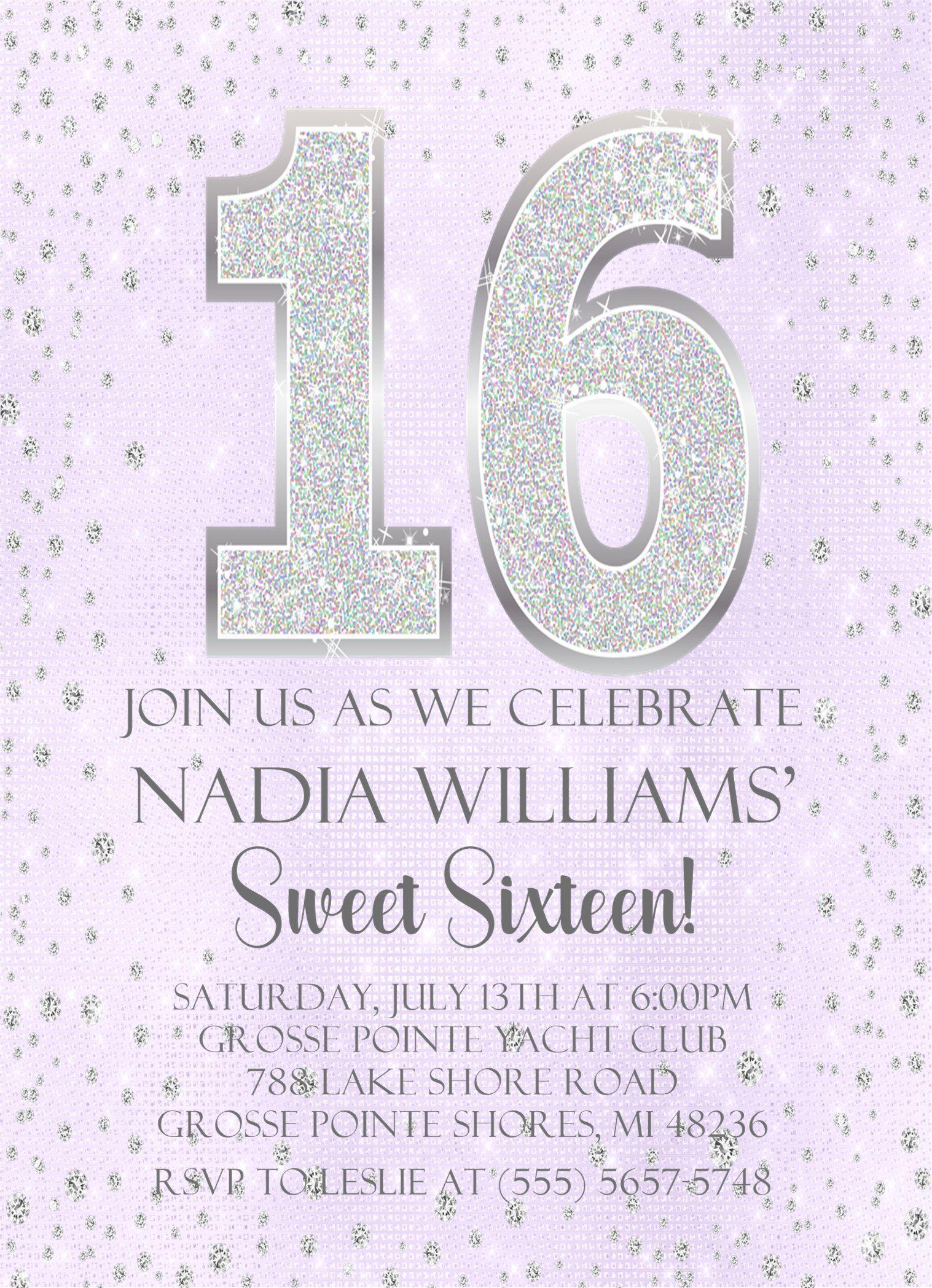 Lavender Diamonds Sweet 16 Party Invitations