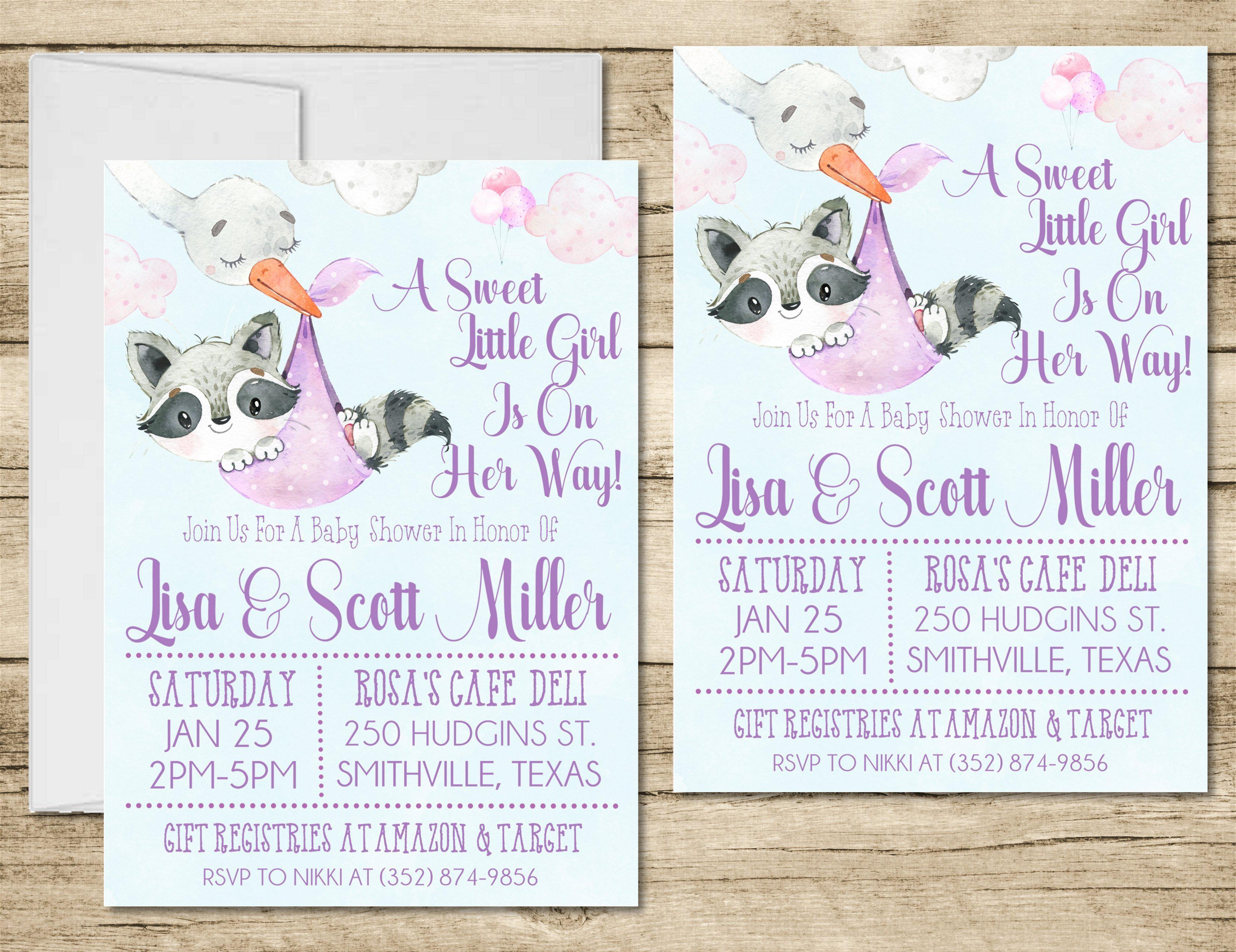 Lavender Woodlands Raccoon Baby Shower Invitations
