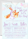 Lavender fox baby shower invitations pastel design