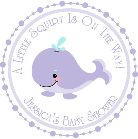 Lavender girls whale baby shower stickers