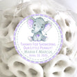 Lavender little peanut baby shower favor labels with elephant design