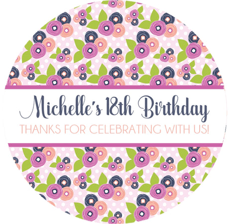 Lavender navy purple floral birthday sticker labels
