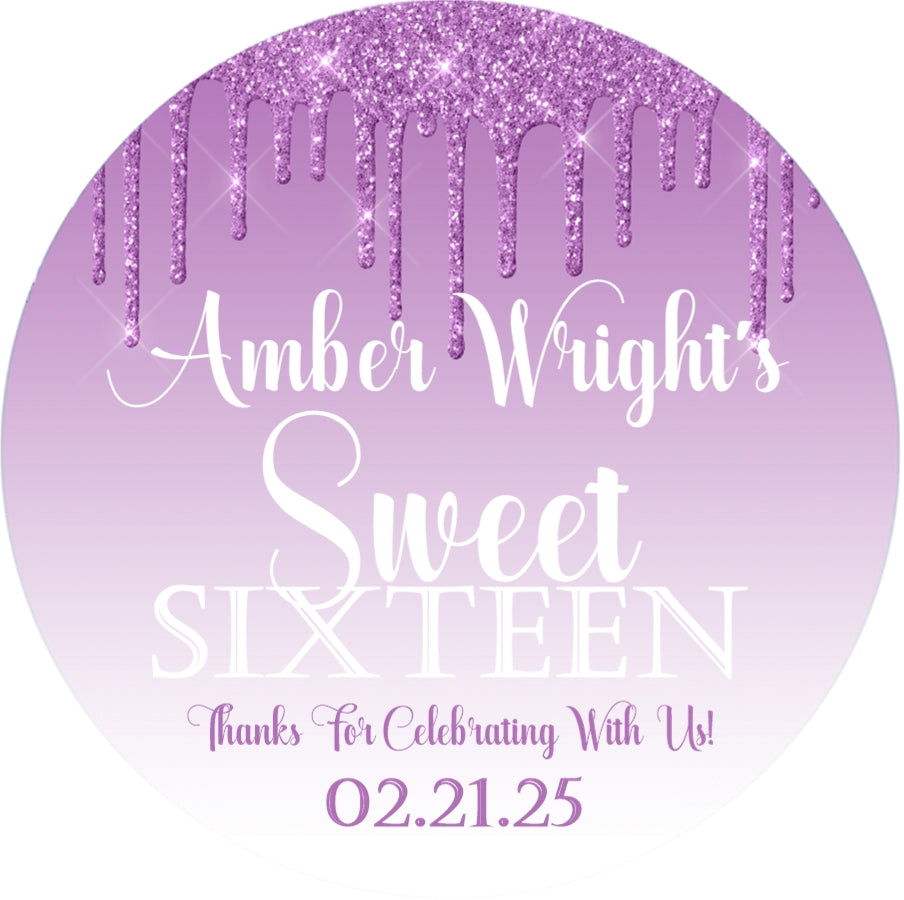Lavender sweet 16 birthday stickers