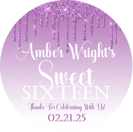 Lavender sweet 16 birthday stickers