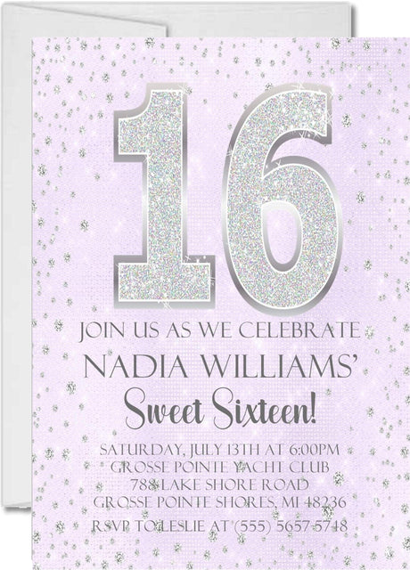 Lavender sweet 16 invitation cards elegant birthday celebration style