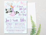 Lavender watercolor raccoon invitation cards whimsical woodland style