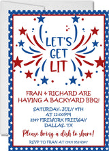 Lets Get Lit patriotic July 4th BBQ invitation