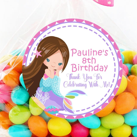 Light-skinned mermaid birthday sticker with turquoise tail