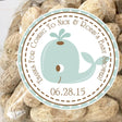 Light blue and brown whale baby shower sticker