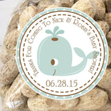 Light blue and brown whale baby shower sticker