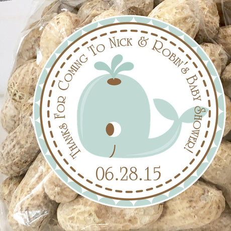 Light blue and brown whale baby shower sticker