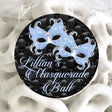 Light blue masquerade mask sticker with rhinestone-style accents