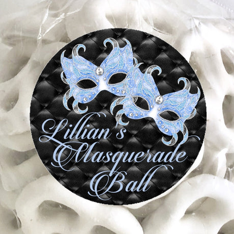Light blue masquerade mask sticker with rhinestone-style accents