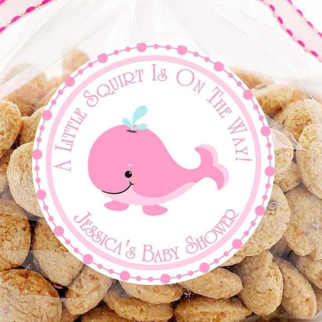 Light pink whale baby shower stickers