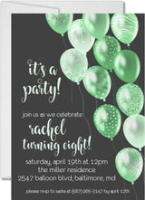 Lime Green And Grey Balloon Birthday Party Invitations