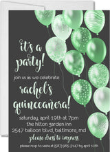 Lime Green And Grey Balloon Quinceanera Invitations