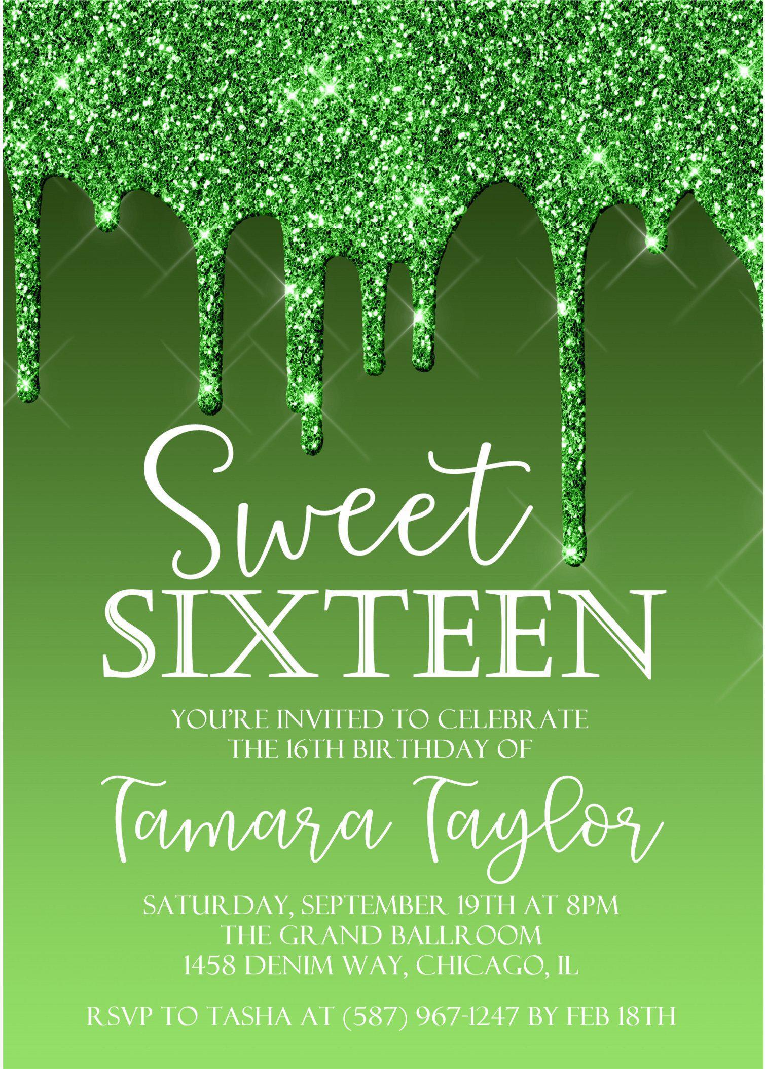 Lime Green Sweet 16 Party Invitations