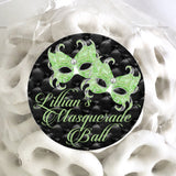 Lime green masquerade mask sticker with rhinestone-style details