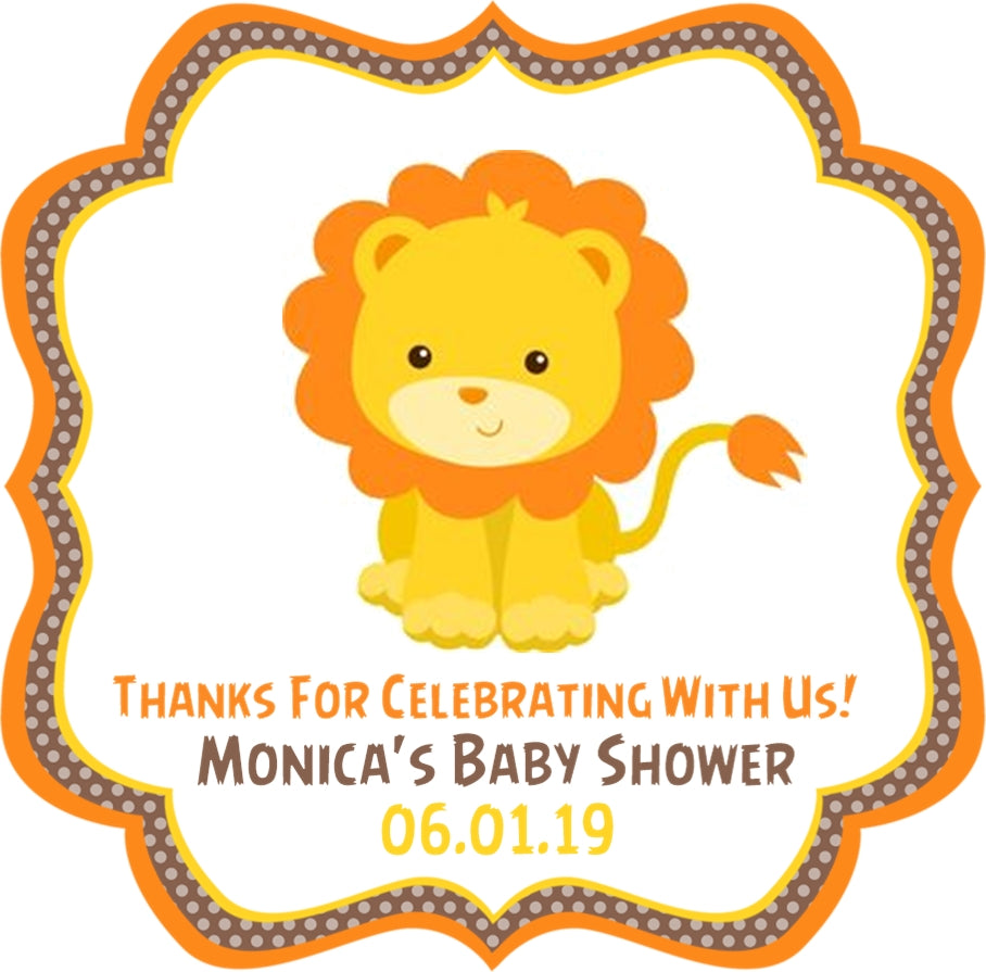 Lion baby shower sticker favor label